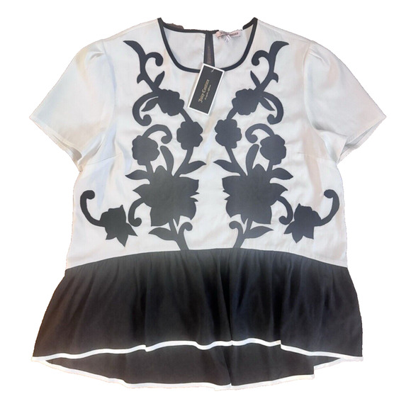NWT JUICY COUTURE EMBRODERED BLACK AND WHITE RUFFLE TOP SZ10 - Picture 1 of 5